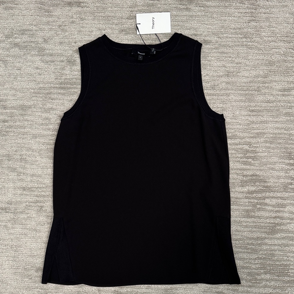 Theory NWT Combo Shell Drapey Crepe Black Size Small